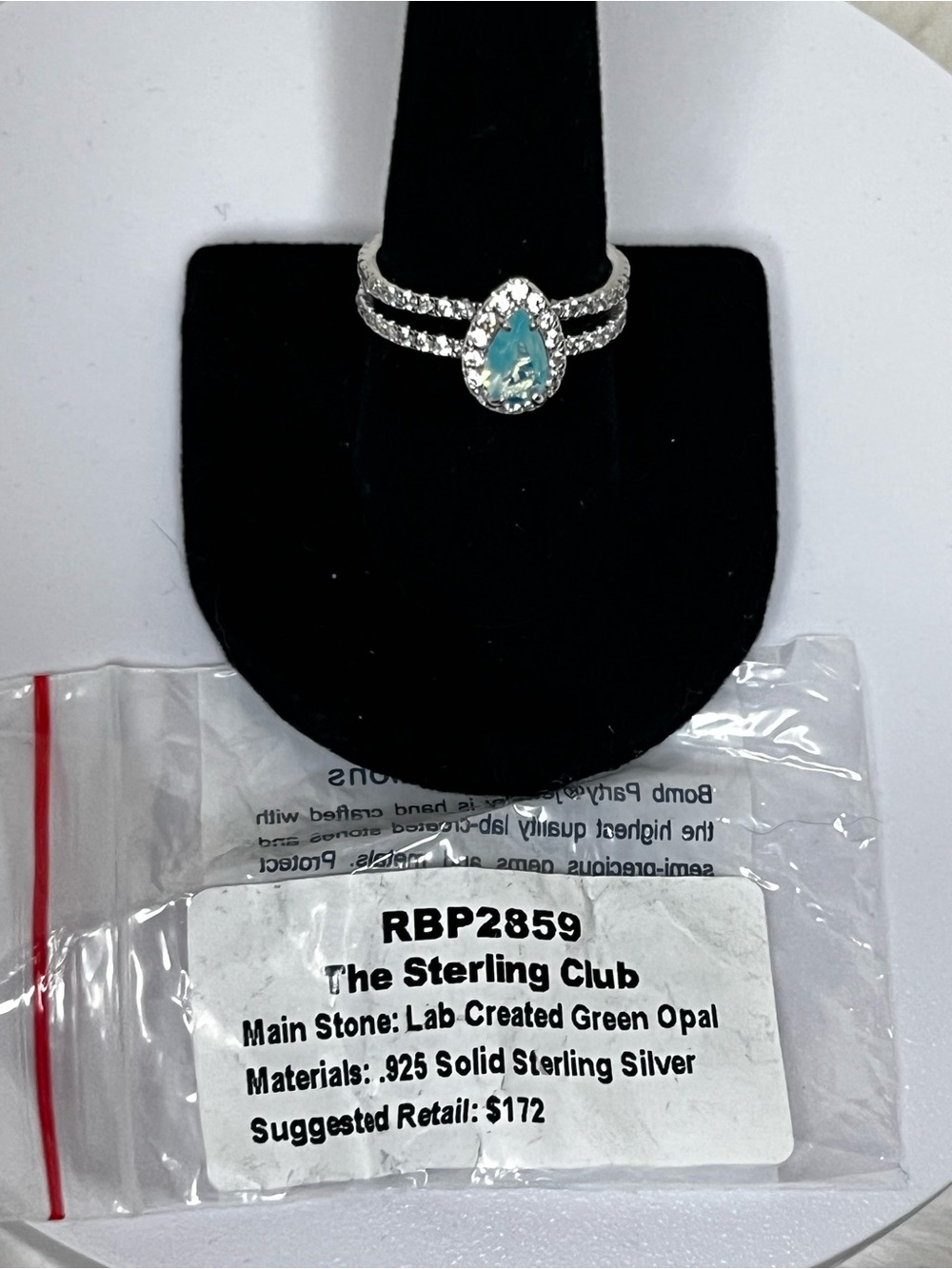 The Sterling Club Teardrop Green Opal Sterling Silver Ring
